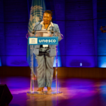 Ministra da Cultura, Margareth Menezes, faz  discurso em evento na sede da UNESCO, em Paris